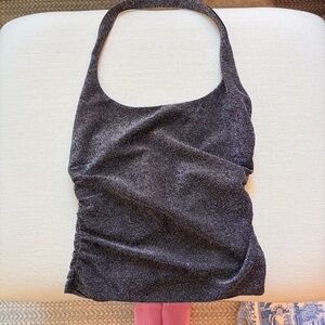 Reformation Metallic Halter Top Black Silver Lurex Ruched XS